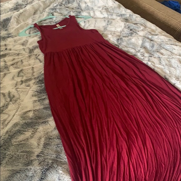 red maxi dress with pockets
